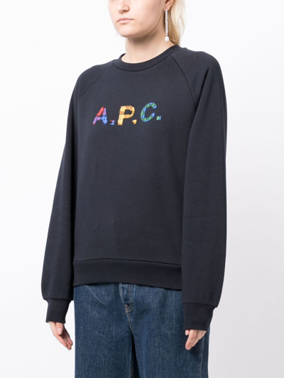 Apc A.p.c. Logo Patch Crewneck Sweatshirt In Blue