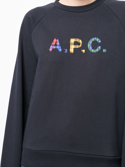 Shop Apc Logo-patch Cotton Sweatshirt In Blue