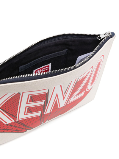 Shop Kenzo Logo-print Canvas Clutch Bag In Neutrals