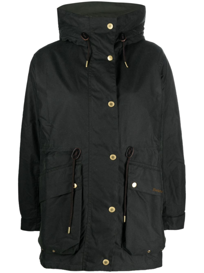 Shop Barbour Funnel-neck Single-breasted Coat In Green