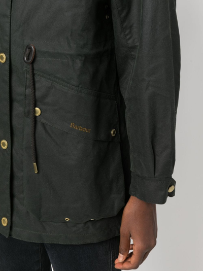 Shop Barbour Funnel-neck Single-breasted Coat In Green
