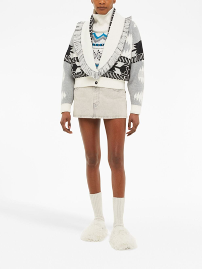 Shop Alanui Icon Jacquard Cardigan Bomber In White