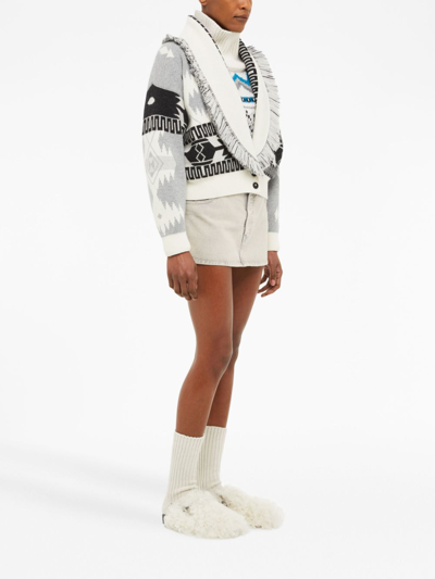 Shop Alanui Icon Jacquard Cardigan Bomber In White