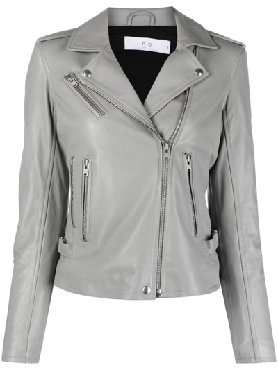 Shop Iro Leather Biker Jacket In Grey