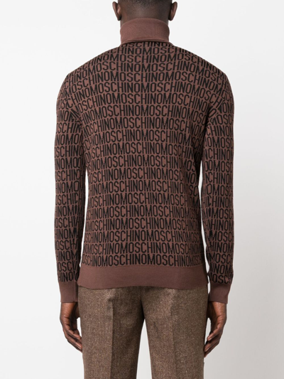 Shop Moschino Roll-neck Virgin Wool Jumper In Brown