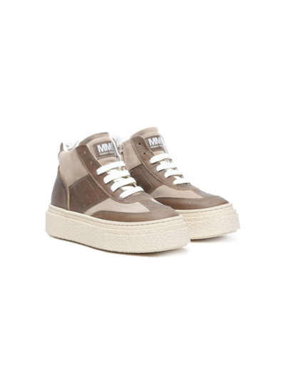 Shop Mm6 Maison Margiela Panelled High-top Sneakers In Brown