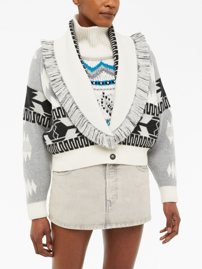 Shop Alanui Icon Jacquard Cardigan Bomber In White