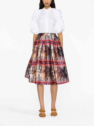 Alessandro Enriquez Horse Print Long Flared Skirt In Purple