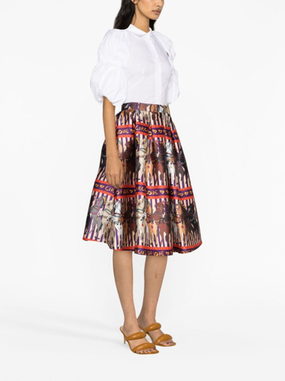 Alessandro Enriquez Horse Print Long Flared Skirt In Purple