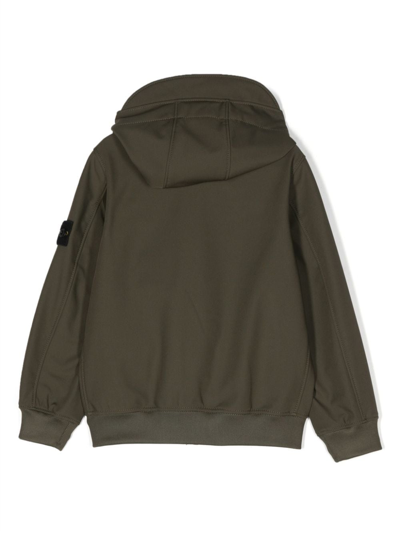 Shop Stone Island Junior Compass-badge Hooded Bomber Jacket In Green