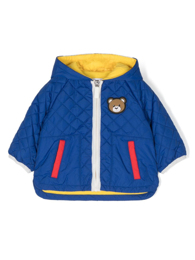 Shop Moschino Teddy Bear Quilted Padded Coat In Blue