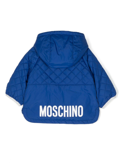 Shop Moschino Teddy Bear Quilted Padded Coat In Blue
