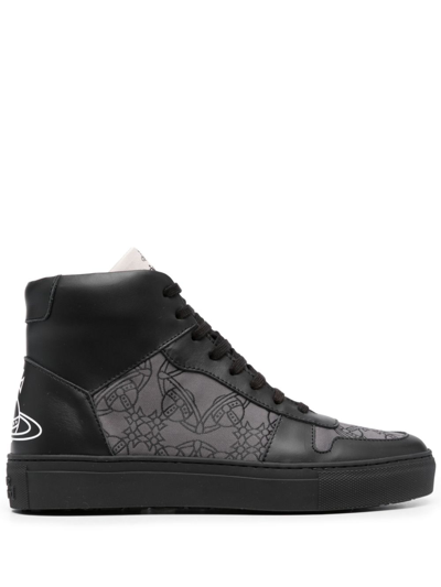 Shop Vivienne Westwood Orb-print High-top Sneakers In Black