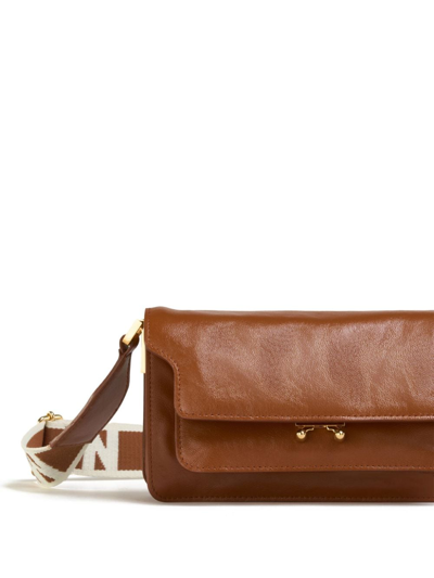 Shop Marni Trunk Soft E/w Shoulder Bag In Brown
