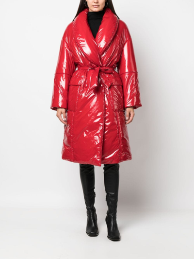 Shop Patrizia Pepe Double-breasted Padded Coat In Red