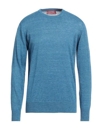 Shop Roy Rogers Roÿ Roger's Man Sweater Azure Size L Linen In Blue