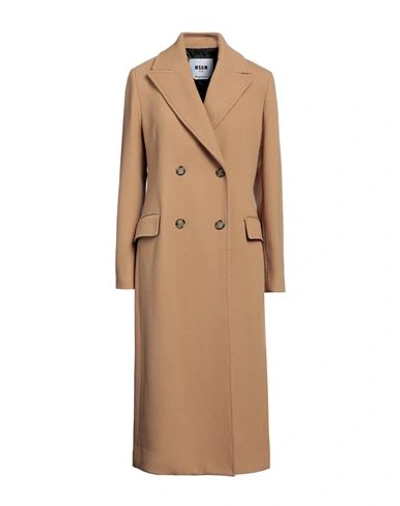 Shop Msgm Woman Coat Camel Size 6 Virgin Wool, Polyamide In Beige