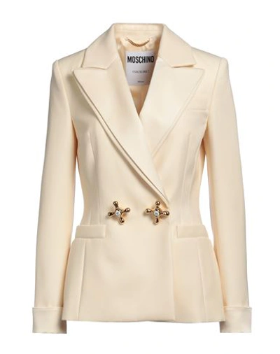 Moschino Woman Blazer Cream Size 8 Virgin Wool, Acetate, Viscose In White