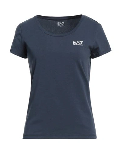 Shop Ea7 Woman T-shirt Navy Blue Size M Cotton, Elastane