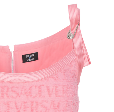 Shop Versace Allover Logo Safety Pin Top In Pink