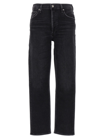 Shop Agolde Riley Long Jeans In Black