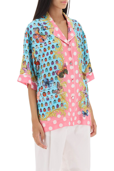 Shop Versace Butterflies & Ladybugs Short Sleeve Shirt In Pink Light Blue Ivory (light Blue)