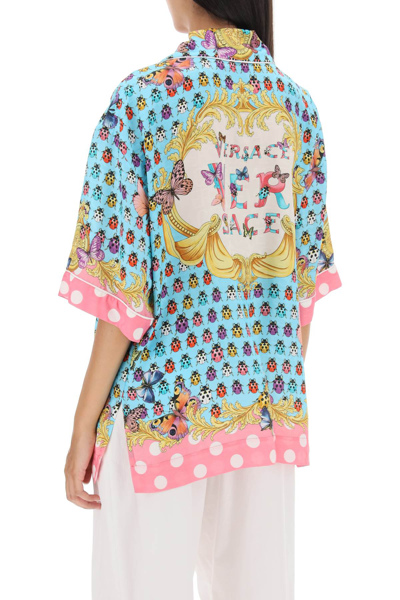 Shop Versace Butterflies & Ladybugs Short Sleeve Shirt In Pink Light Blue Ivory (light Blue)
