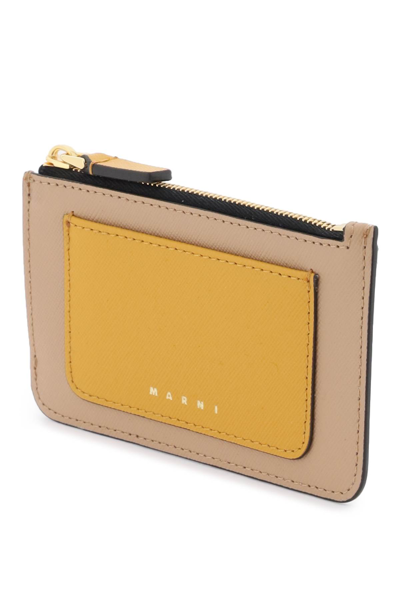 Shop Marni Tricolor Zippered Cardholder In Pumpkin Pompeii Shell (yellow)