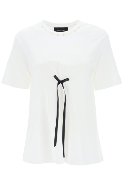 Shop Simone Rocha A-line T-shirt With Bow Detail In White Black Pearl (white)