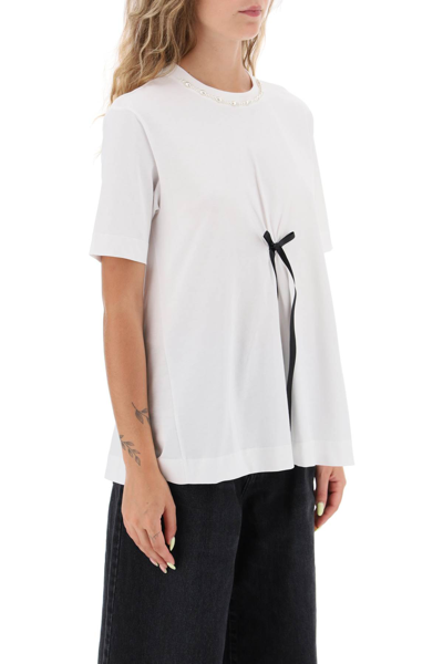 Shop Simone Rocha A-line T-shirt With Bow Detail In White Black Pearl (white)