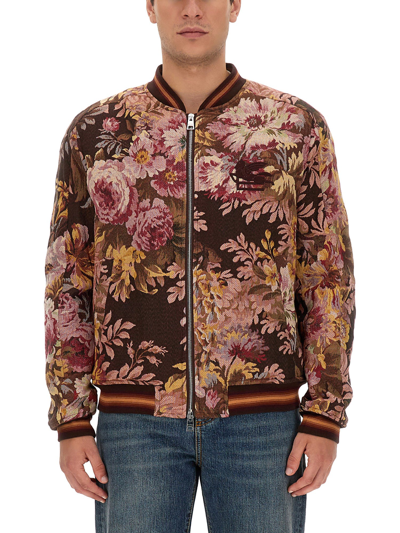 Shop Etro Floral Print Bomber Jacket In Marrone