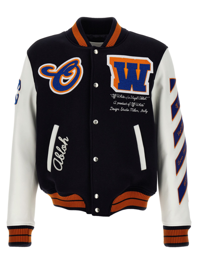 Off-white Off White™ Black Leather And Wool Bomber Jacket