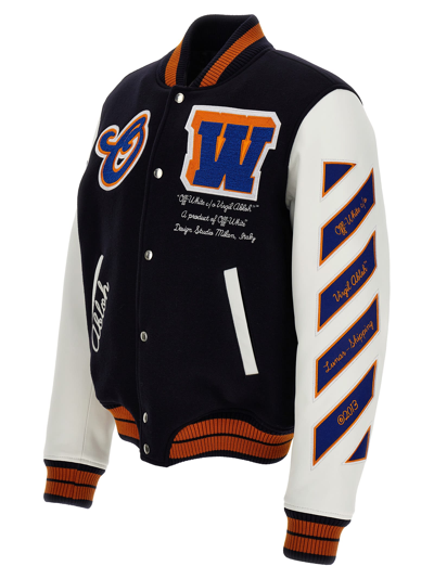 Off-white Off White™ Black Leather And Wool Bomber Jacket