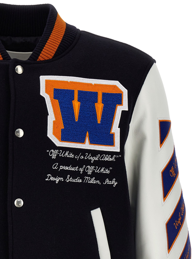 Off-white Off White™ Black Leather And Wool Bomber Jacket