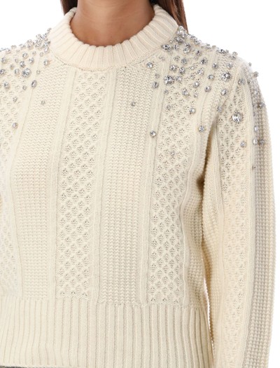 Shop Golden Goose Cropped Sweater With Crystals In Cream
