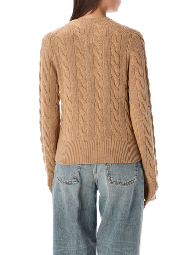 Shop Polo Ralph Lauren Cable Knit Cardigan In Camel Melange