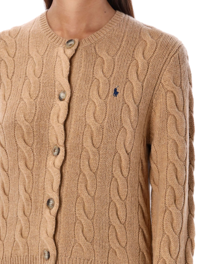 Shop Polo Ralph Lauren Cable Knit Cardigan In Camel Melange