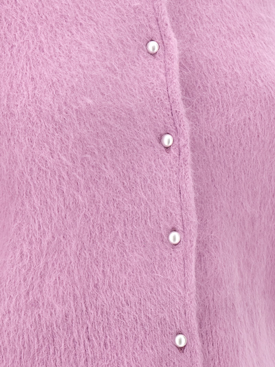 Shop Maison Margiela Pearl Button Cardigan In Pink