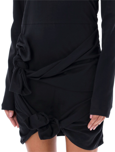 Shop Msgm Hooded Dress Ribbon In Black