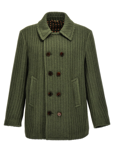 Shop Etro Double-breasted Coat In Green