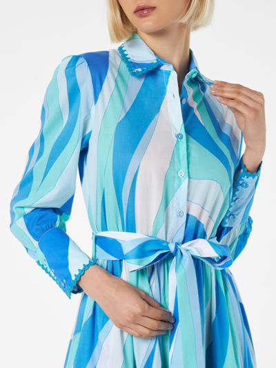 Mc2 Saint Barth Woman Long Dress With Wave Print In Blue