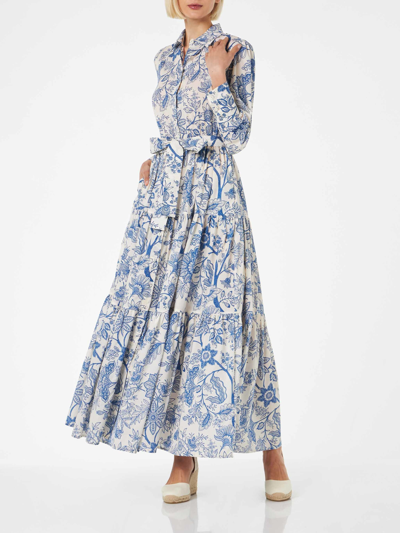 Shop Mc2 Saint Barth Woman Long Dress Jensen With Flower Print In Blue