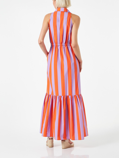 Mc2 Saint Barth Woman Halterneck Dress With Striped Print In Orange