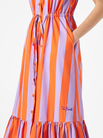 Mc2 Saint Barth Woman Halterneck Dress With Striped Print In Orange