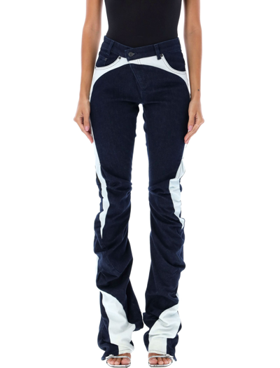 Shop Ottolinger Drape Triple Denim Jeans In Blue/white