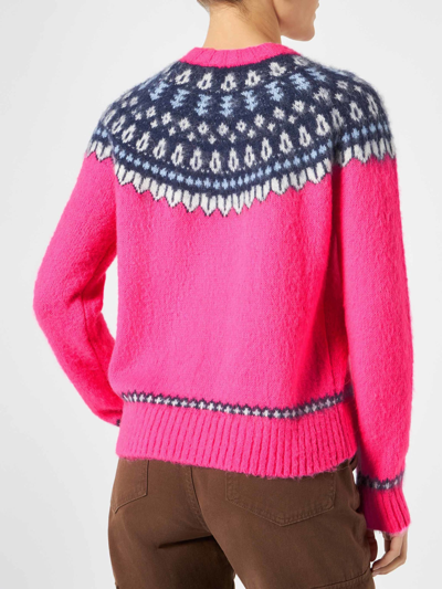 Mc2 Saint Barth Woman Fluo Pink Crewneck Nordic Jacquard Sweater In Pink