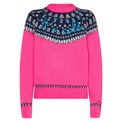 Mc2 Saint Barth Woman Fluo Pink Crewneck Nordic Jacquard Sweater In Pink
