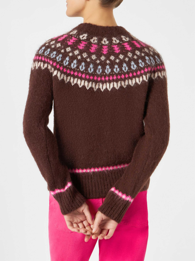 Shop Mc2 Saint Barth Woman Brown Crewneck Nordic Jacquard Sweater