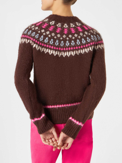 Mc2 Saint Barth Brown Sweater Queen Nordic Soft With Fair Isle Jacquard And Sun Moritz Embroidery In Brown