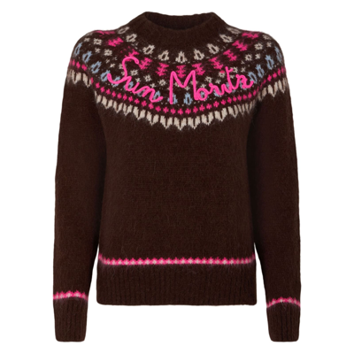 Shop Mc2 Saint Barth Woman Brown Crewneck Nordic Jacquard Sweater